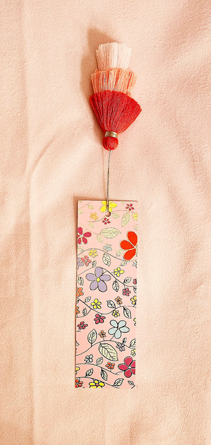 Pink Midnight Flower Gold-Foil  Bookmark with Tassels