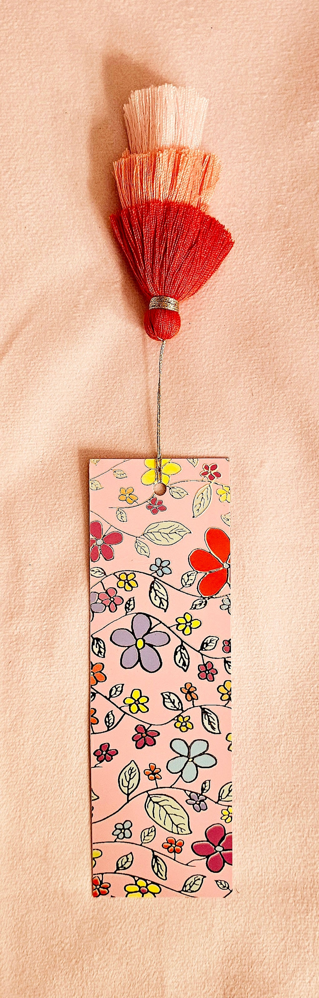 Pink Midnight Flower Gold-Foil  Bookmark with Tassels