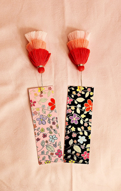 Pink Midnight Flower Gold-Foil  Bookmark with Tassels