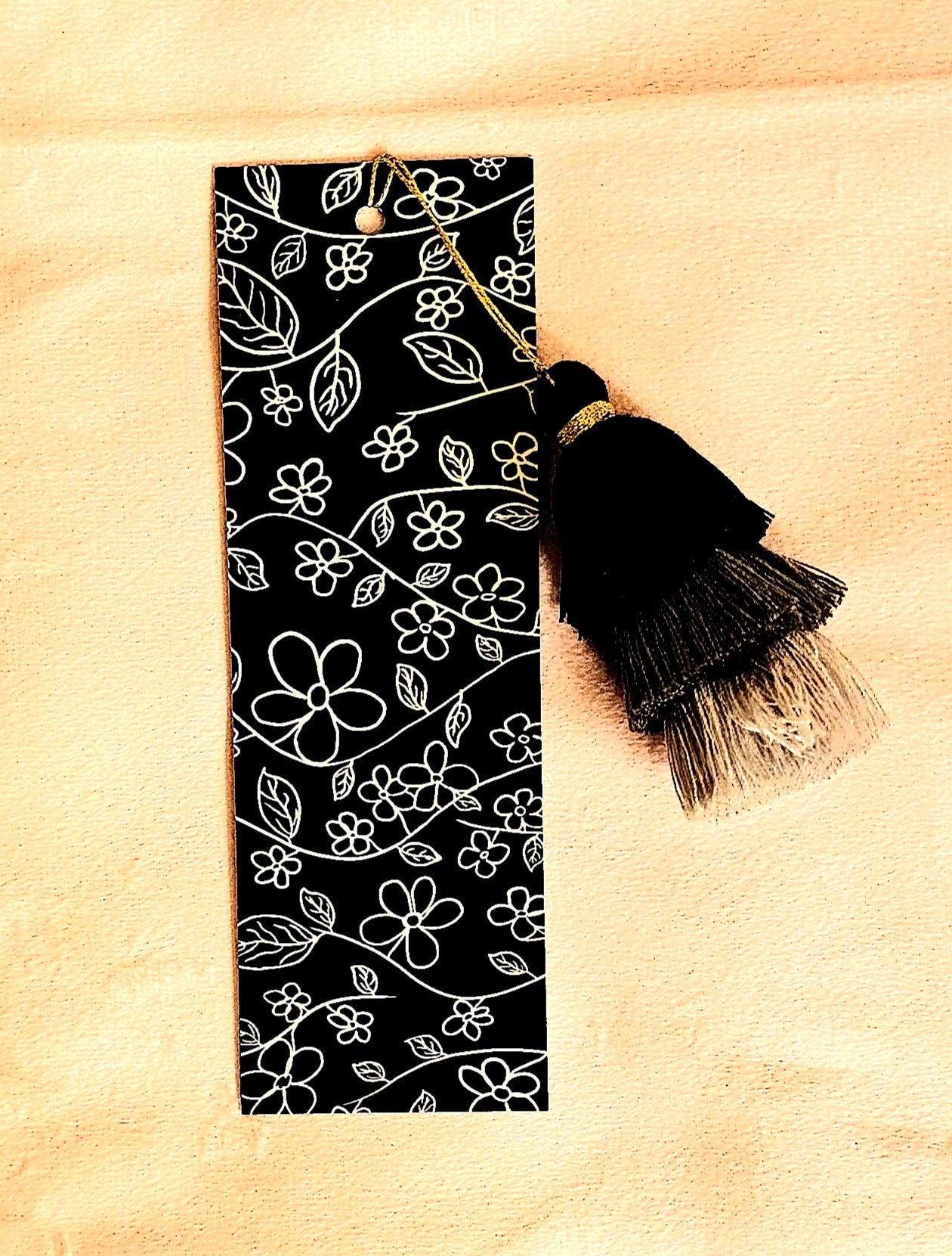 Midnight Flower Bookmark with Tassels